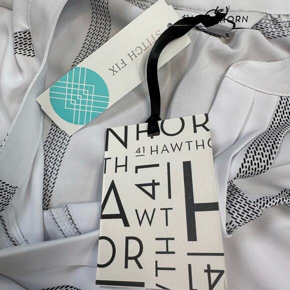 41 Hawthorn White Black Juanis Pleat Detail Gathered Hem Blouse Top Womens XL - Picture 7 of 10